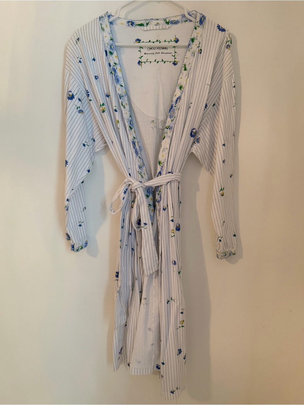 Carole Hochman White with Blue Floral Stripe Cotton Robe